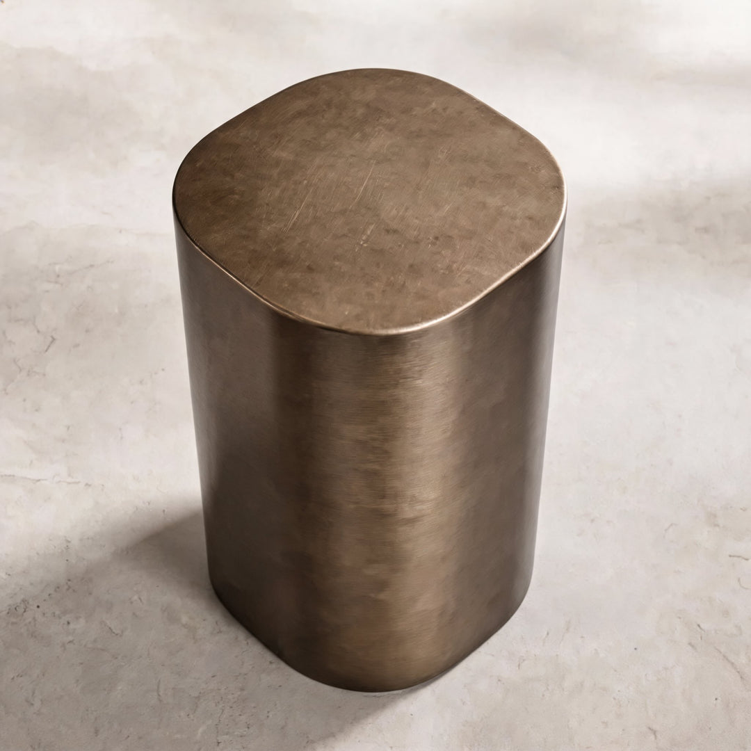 Contemporary Small Side Table with Irregular Top and Hand-Brushed Steel Finish for Versatile Spaces