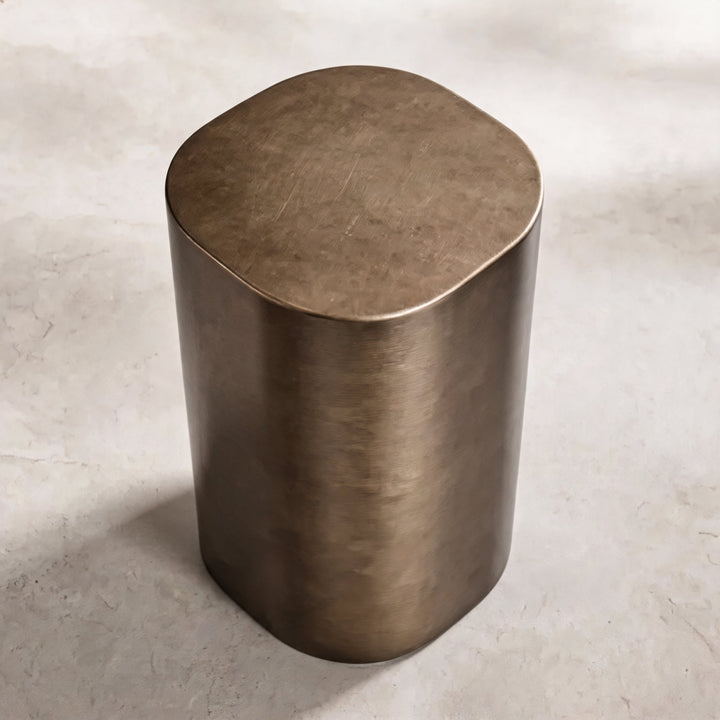 Contemporary Small Side Table with Irregular Top and Hand-Brushed Steel Finish for Versatile Spaces