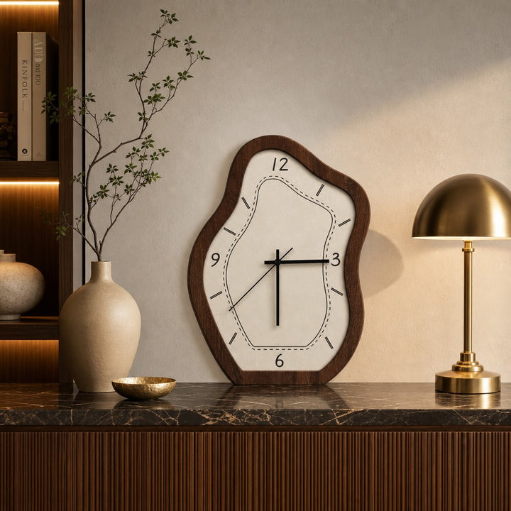 Vintage Wall Clock with Carved Pendulum Design Wood Analog Display Quartz Mechanism Battery Operated