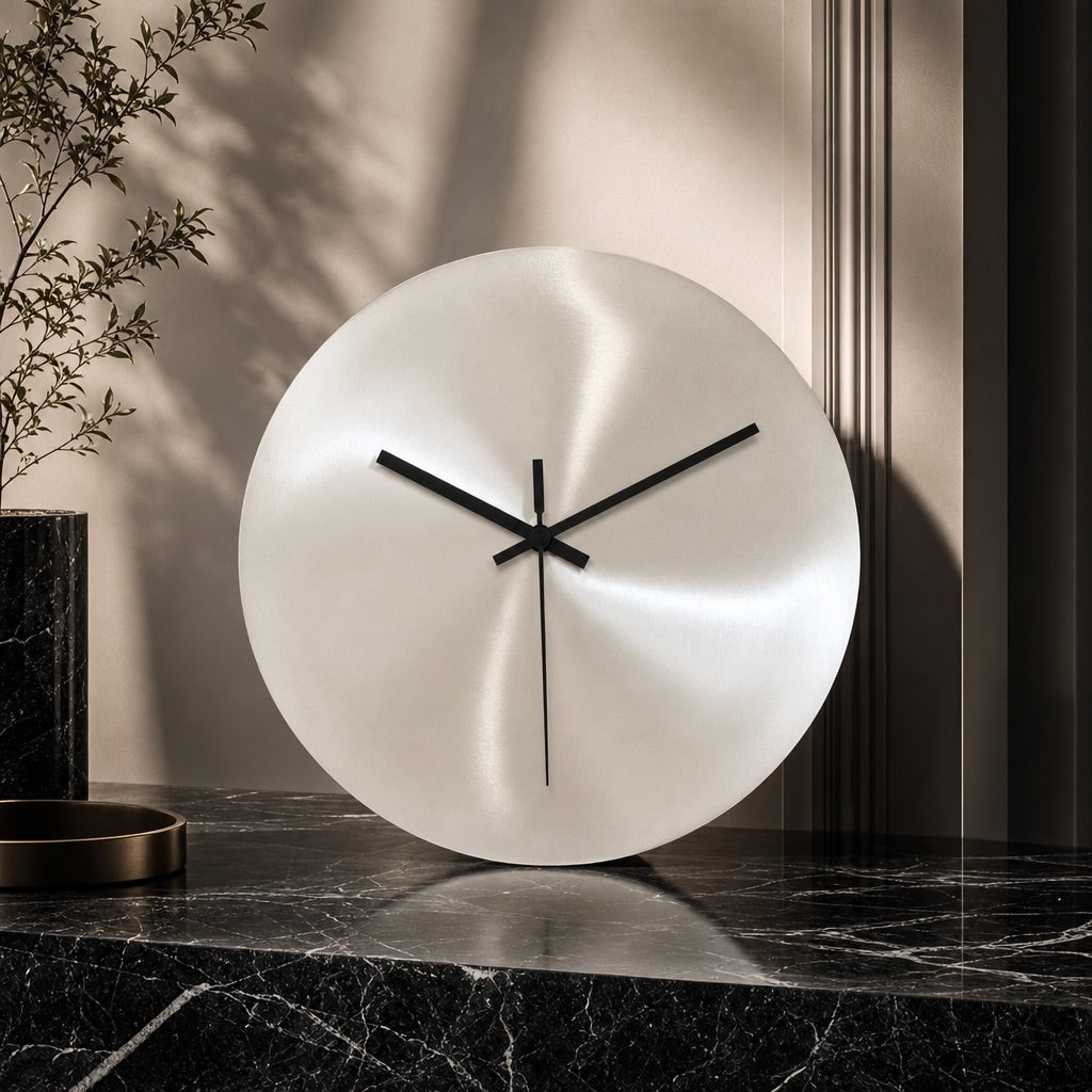 Modern Wall Clock Ultra-Slim Stainless Steel Silent Quartz Minimalist Design for Home Decor