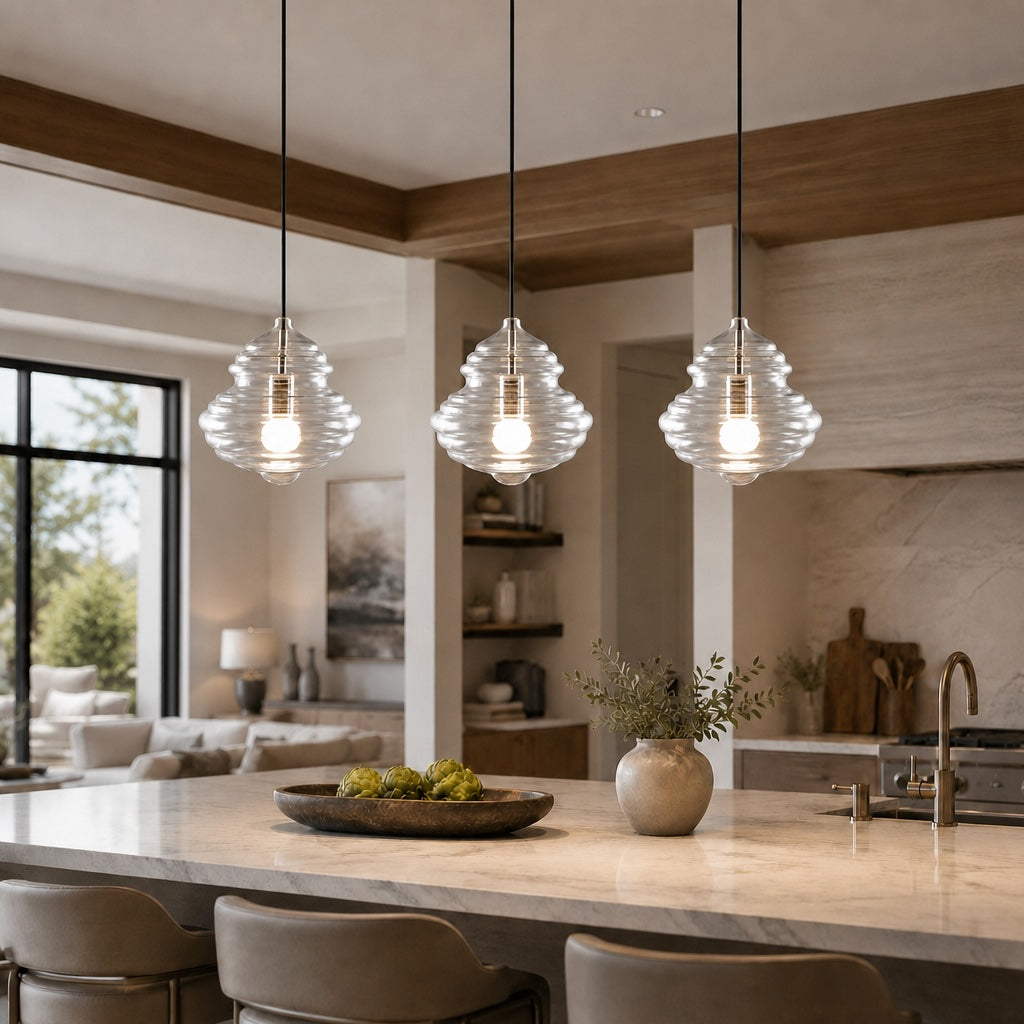 Modern Glass Pendant Light Adjustable Hanging LED Fixture for Kitchen Lighting