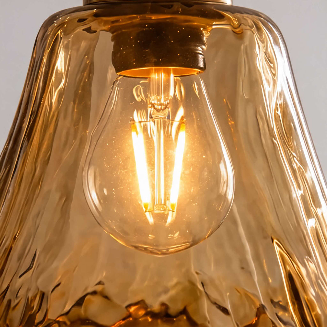 Vintage Brass Pendant Light with Adjustable Hanging Amber Glass Shade for Indoor Lighting