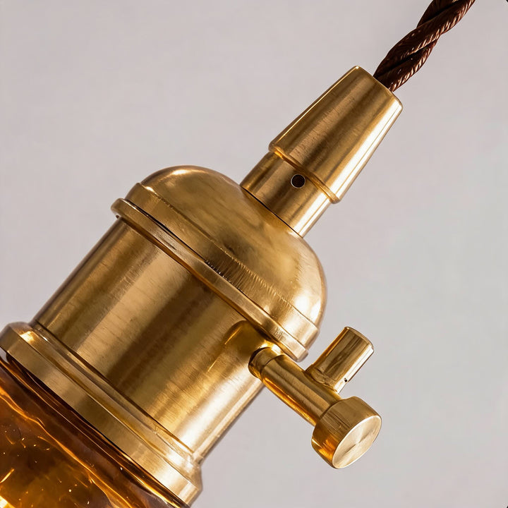 Vintage Brass Pendant Light with Adjustable Hanging Amber Glass Shade for Indoor Lighting