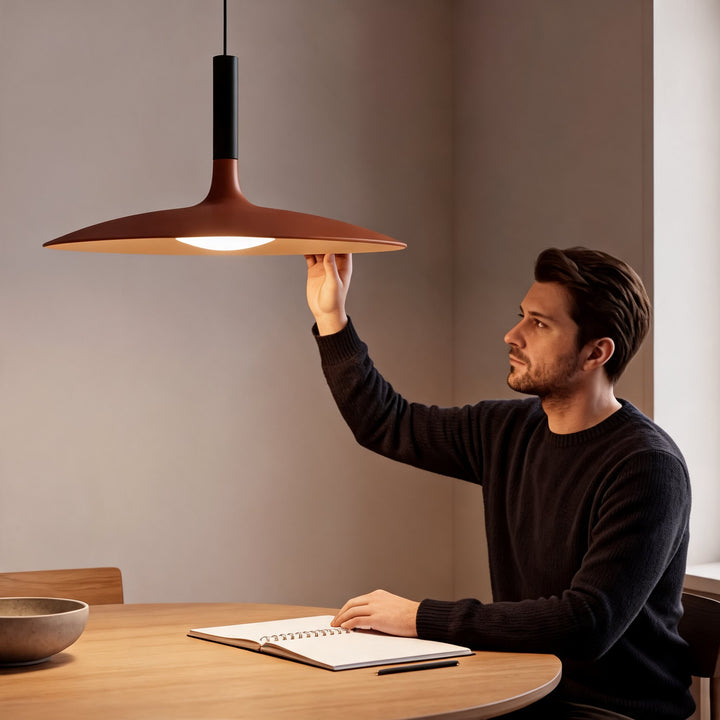 Modern Pendant Light Hanging Fixture in Concrete with Dimmable LED for Kitchen Island Lighting