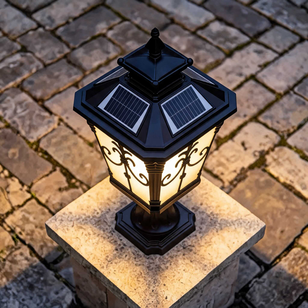 Solar Outdoor Garden Light Modern Fence Post Fixture Die Cast Aluminum LED Warm White