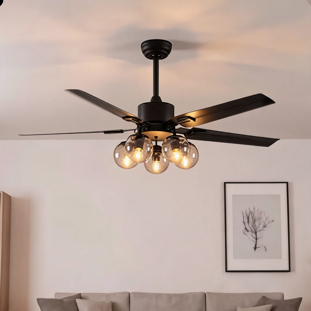 Industrial Black Ceiling Fan Light Flush Mount Metal Adjustable LED 52 Inch 60W