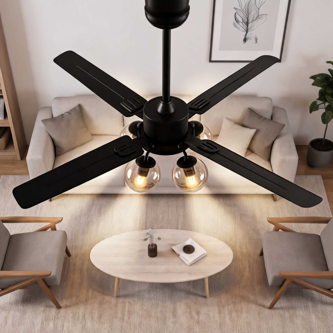 Industrial Black Ceiling Fan Light Flush Mount Metal Adjustable LED 52 Inch 60W