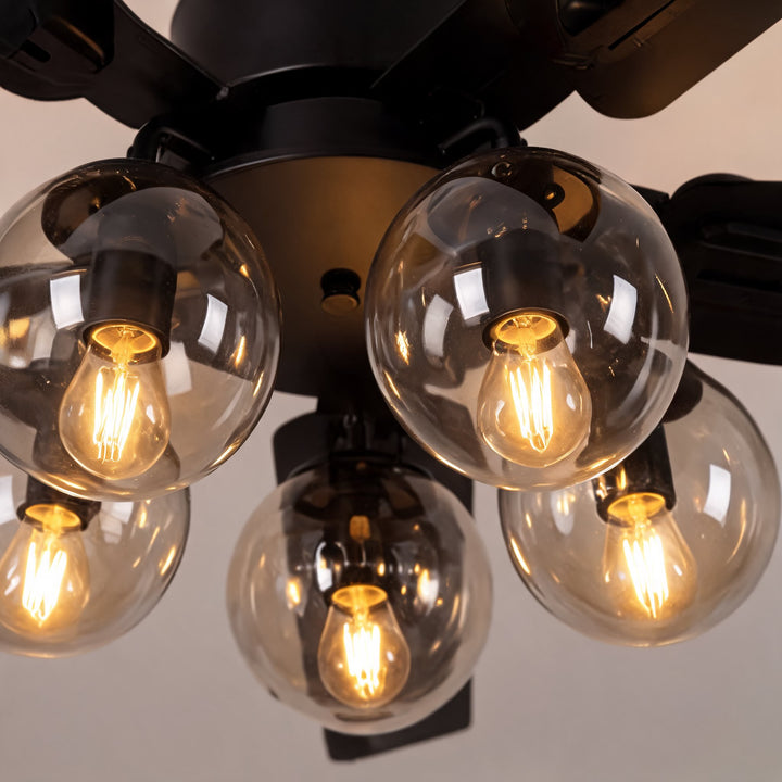 Industrial Black Ceiling Fan Light Flush Mount Metal Adjustable LED 52 Inch 60W