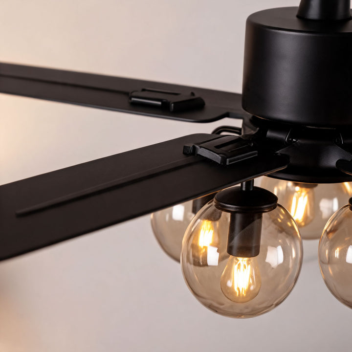 Industrial Black Ceiling Fan Light Flush Mount Metal Adjustable LED 52 Inch 60W