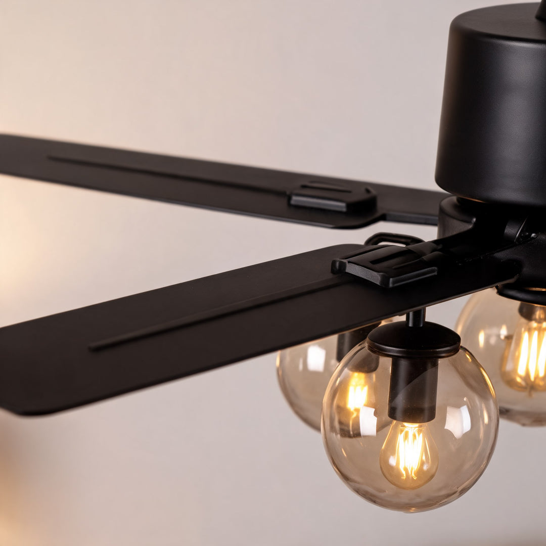 Industrial Black Ceiling Fan Light Flush Mount Metal Adjustable LED 52 Inch 60W