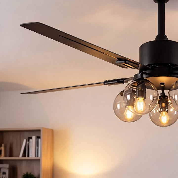 Industrial Black Ceiling Fan Light Flush Mount Metal Adjustable LED 52 Inch 60W