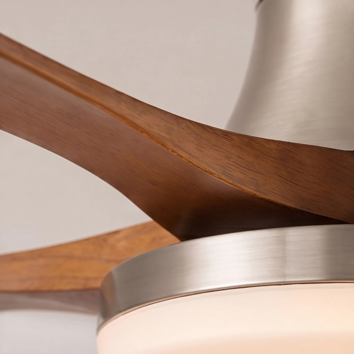 Modern Ceiling Fan with Lights Flush Mount Wooden Blades Integrated LED 6-Speed Control Indoor Use