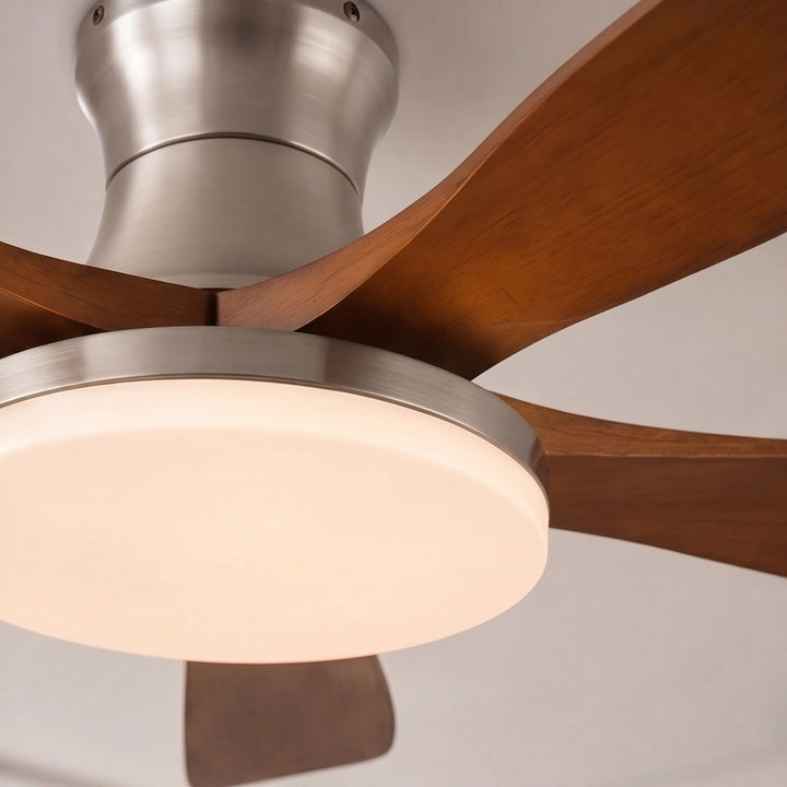 Modern Ceiling Fan with Lights Flush Mount Wooden Blades Integrated LED 6-Speed Control Indoor Use