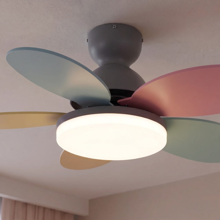 Modern White Ceiling Fan Light Flush Mount with Integrated LED and Whisper-Quiet DC Motor 35.4 inch