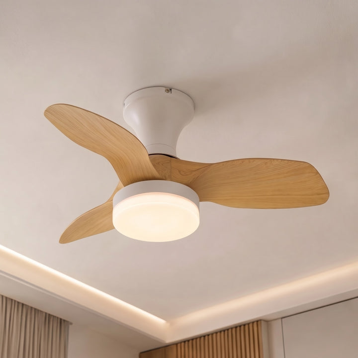 Modern Flush Mount Ceiling Fan with Lights Black Metal Integrated LED and 6-Speed Control