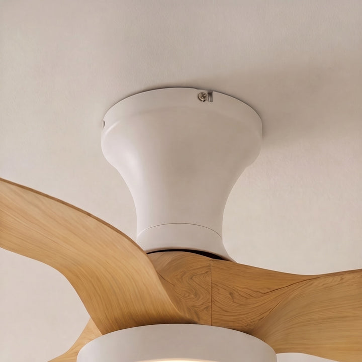Modern Flush Mount Ceiling Fan with Lights Black Metal Integrated LED and 6-Speed Control