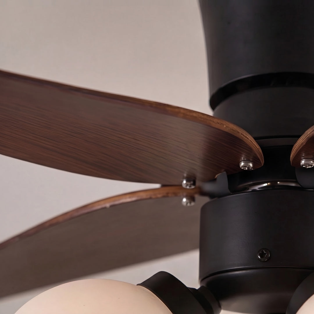 Modern Black Ceiling Fan with Lights Flush Mount Glass Shade Adjustable Speed for Indoor Use