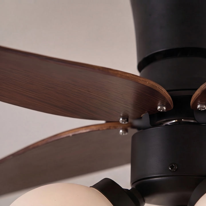 Modern Black Ceiling Fan with Lights Flush Mount Glass Shade Adjustable Speed for Indoor Use