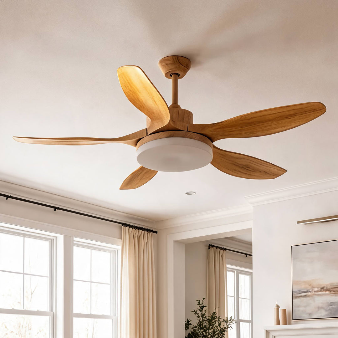 Modern Ceiling Fan Light 5-Blade Flush Mount Metal Adjustable LED with Remote Control