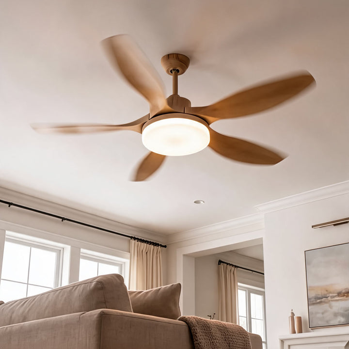 Modern Ceiling Fan Light 5-Blade Flush Mount Metal Adjustable LED with Remote Control