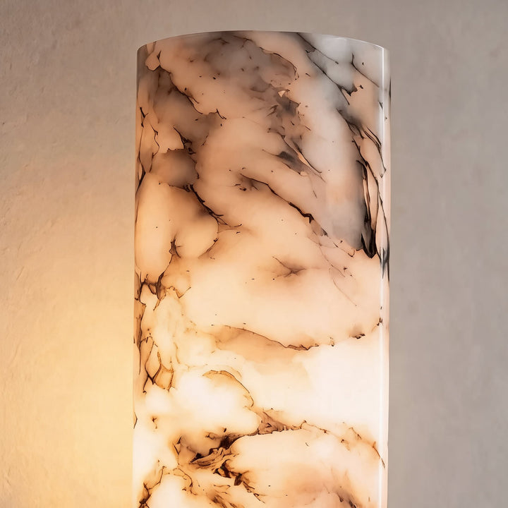 Contemporary Wall Light Wall Mounted Alabaster Cylinder Fluted Copper Base LED Sconce 38cm