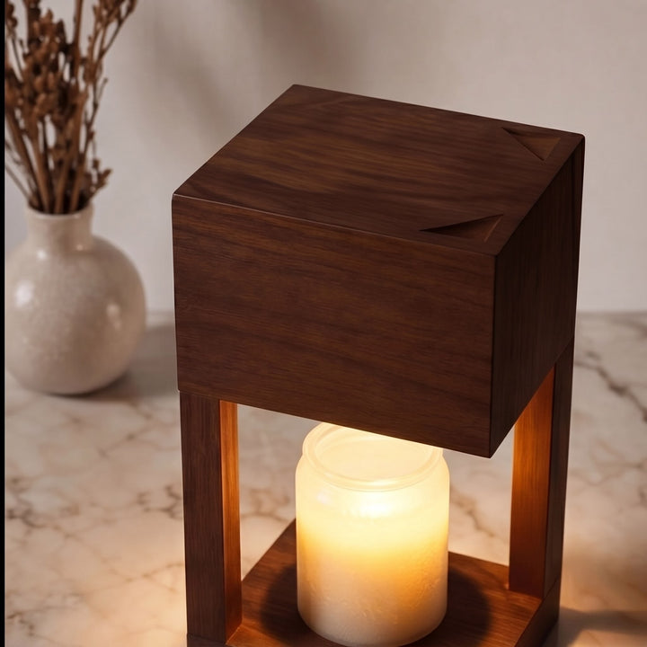 Modern Candle Warmer Lamp Table Light Adjustable Wood Base Ambient Glow