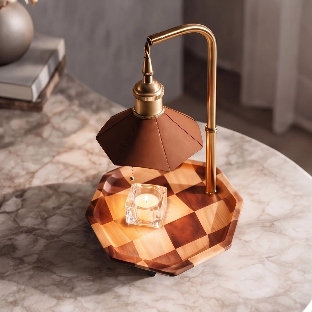 Modern Adjustable Candle Warmer Lamp Table Light Wood Brass Ambient LED Lighting