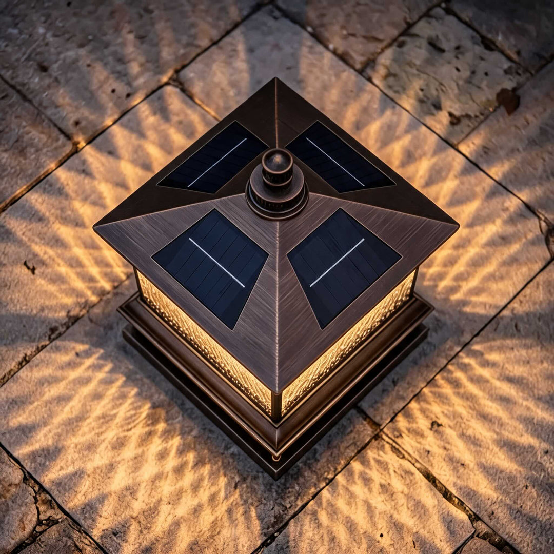 Modern Solar Garden Lights Post Lamp Aluminum LED with Remote Control and Diamond Glass Design