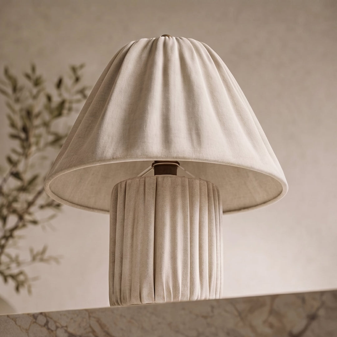 Modern Table Lamp with Pleated Fabric Shade Adjustable Brightness Metal Base LED Compatible 15 Inches