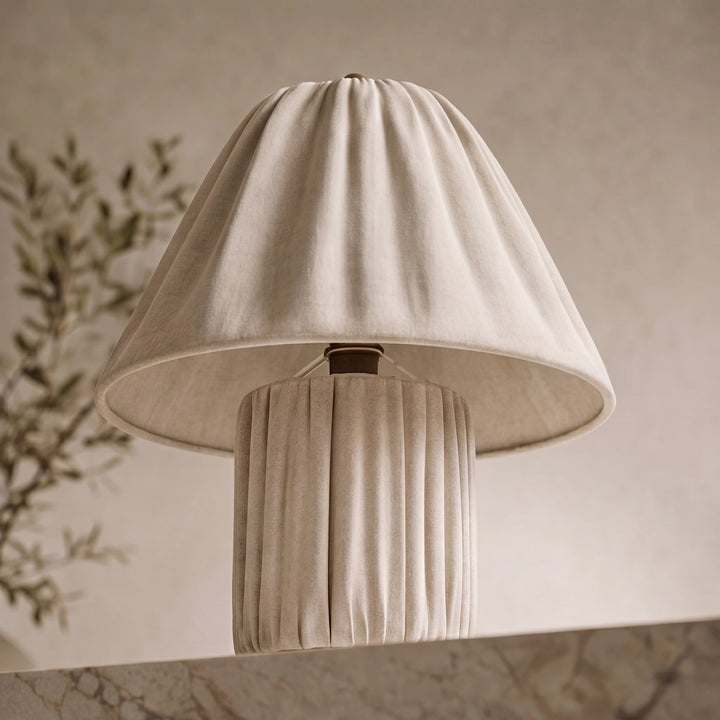 Modern Table Lamp with Pleated Fabric Shade Adjustable Brightness Metal Base LED Compatible 15 Inches