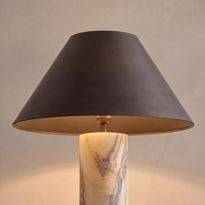 Modern Marble Table Lamp Adjustable Black Fabric Shade LED Compatible for Bedside or Desk