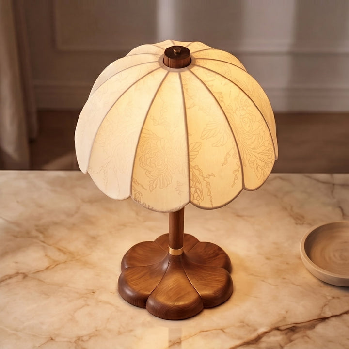 Modern Table Lamp with Fabric Shade and Wooden Base E14 Bulb Compatible for Bedroom or Office