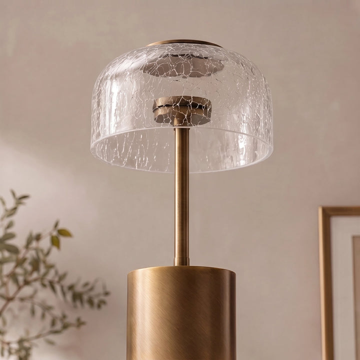 Modern Table Lamp with Cracked Glass Shade Cordless Design Adjustable LED Color Temperature