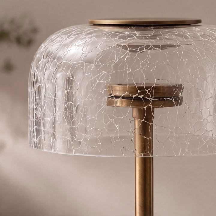 Modern Table Lamp with Cracked Glass Shade Cordless Design Adjustable LED Color Temperature