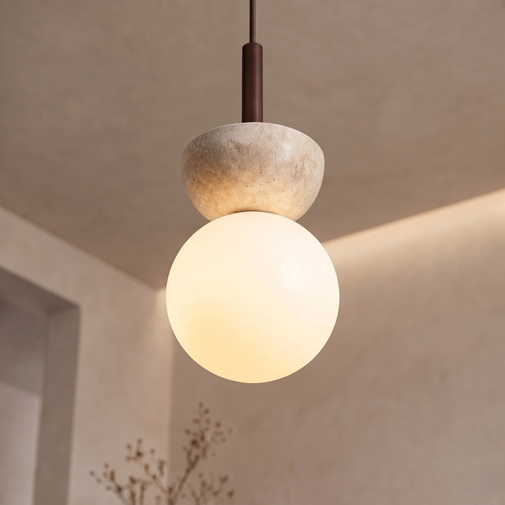 Nordic Pendant Lighting Hanging LED Compact Pendant Lamp in Cream Travertine for Minimalist Spaces