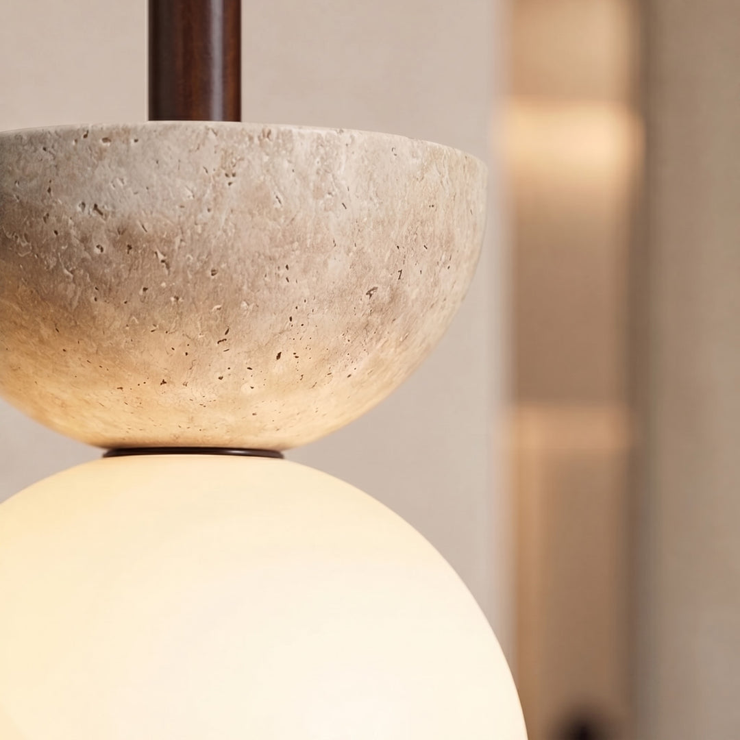 Nordic Pendant Lighting Hanging LED Compact Pendant Lamp in Cream Travertine for Minimalist Spaces