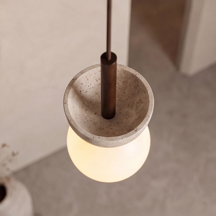 Nordic Pendant Lighting Hanging LED Compact Pendant Lamp in Cream Travertine for Minimalist Spaces