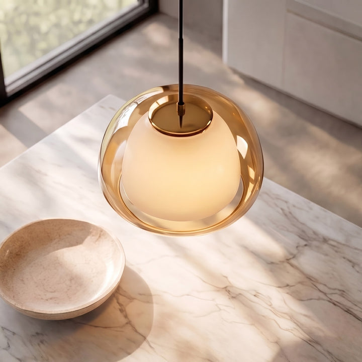 Modern Adjustable Pendant Lamp Glass Dome Hanging Light for Kitchen Dining Living Room