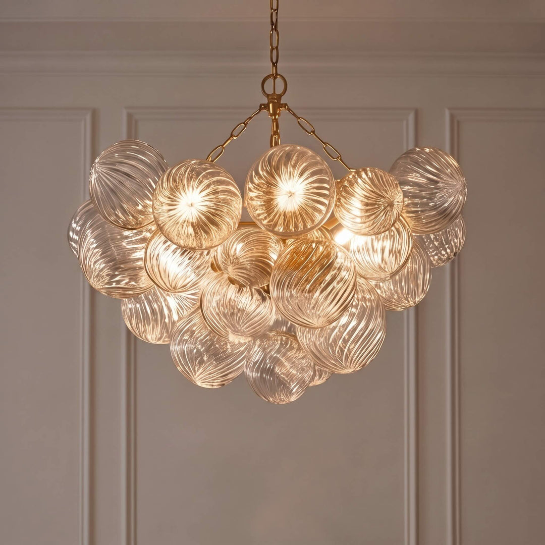 Modern Glass Chandelier Light Adjustable Hanging Copper Frame Warm White Bulbs 4-Head 10-Head