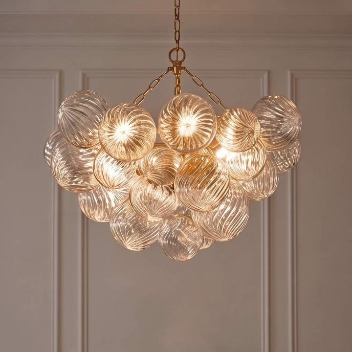 Modern Glass Chandelier Light Adjustable Hanging Copper Frame Warm White Bulbs 4-Head 10-Head