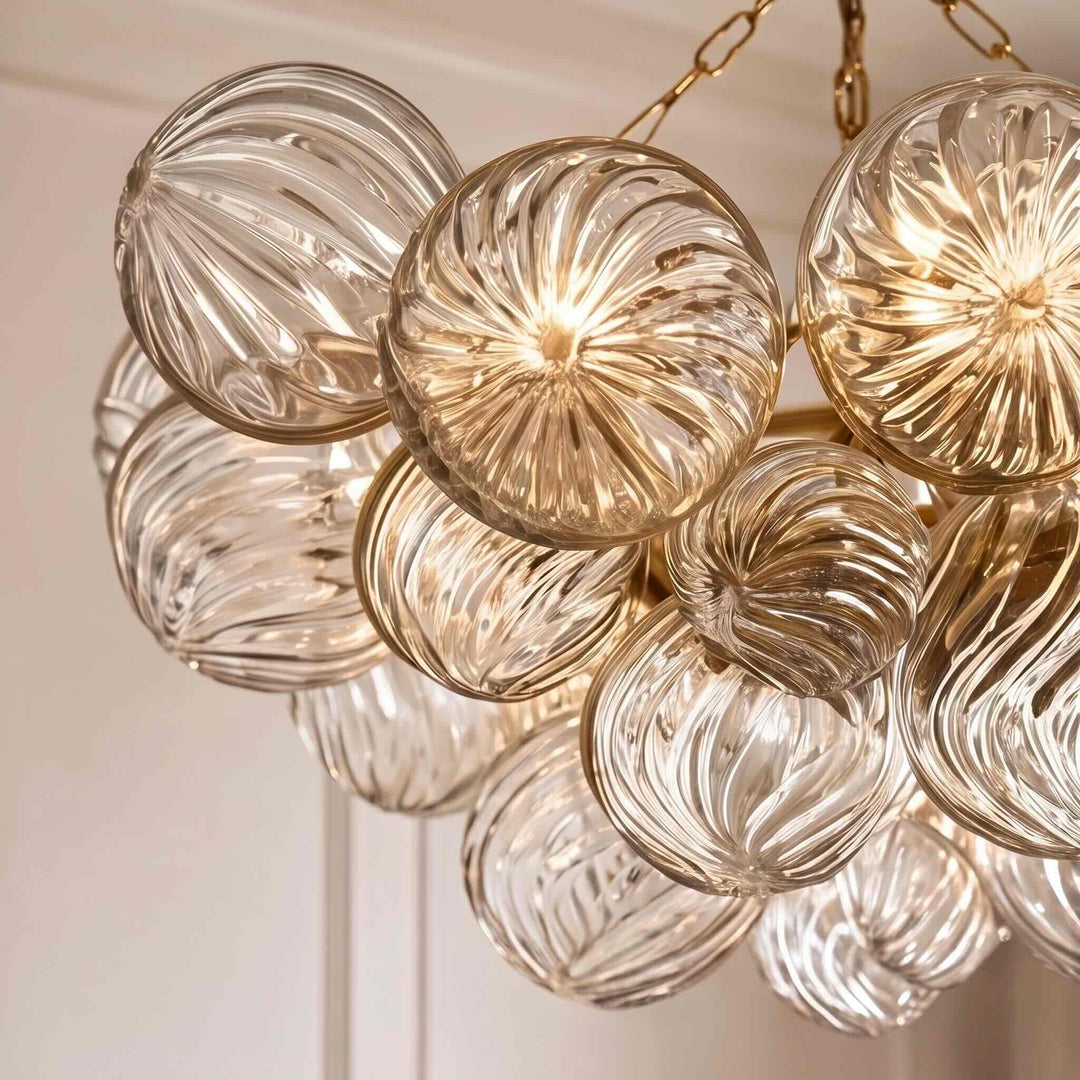 Modern Glass Chandelier Light Adjustable Hanging Copper Frame Warm White Bulbs 4-Head 10-Head