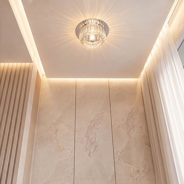 Modern Geometric Flush Mount Ceiling Light Metal Crystal LED Fixture for Ambient Illumination