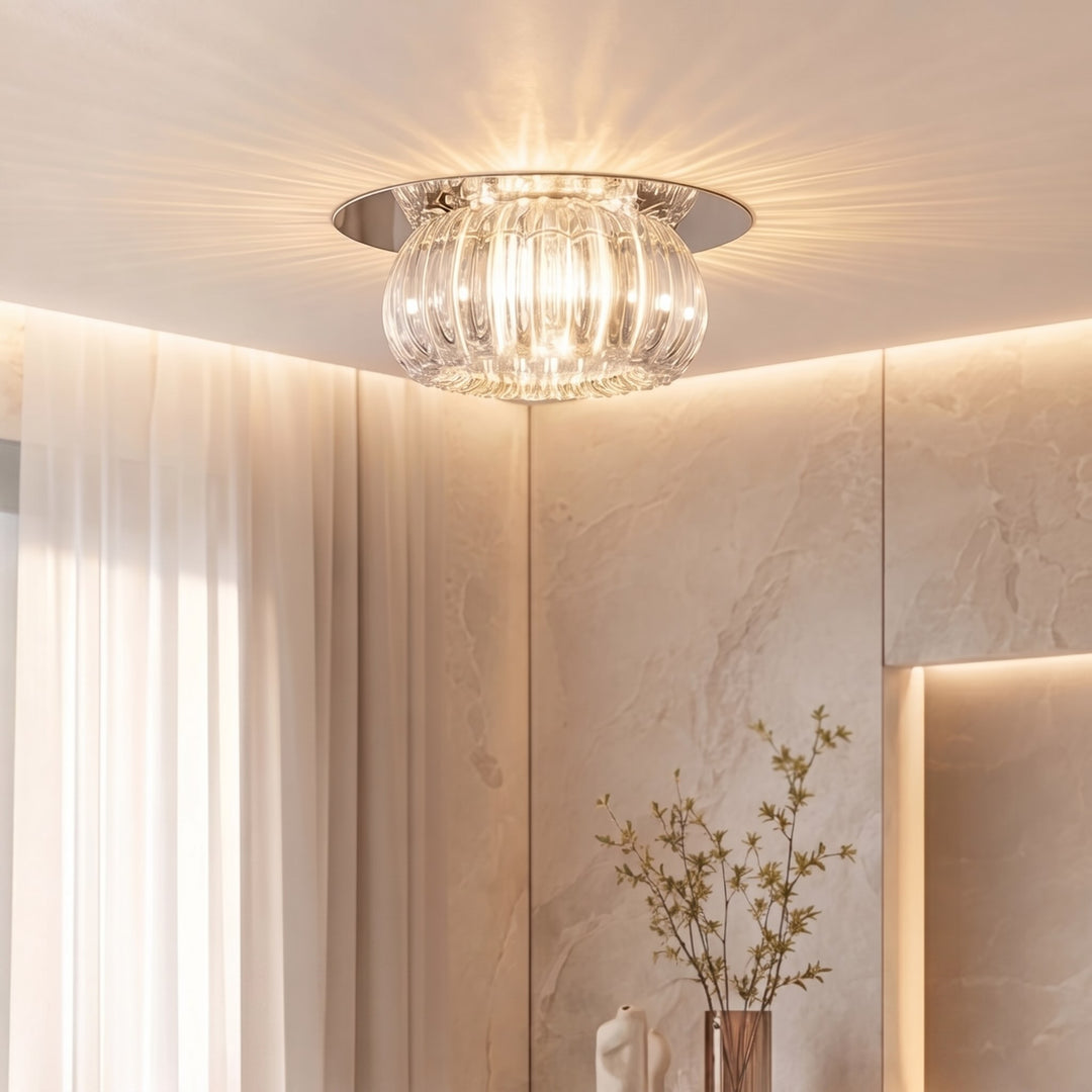 Modern Geometric Flush Mount Ceiling Light Metal Crystal LED Fixture for Ambient Illumination