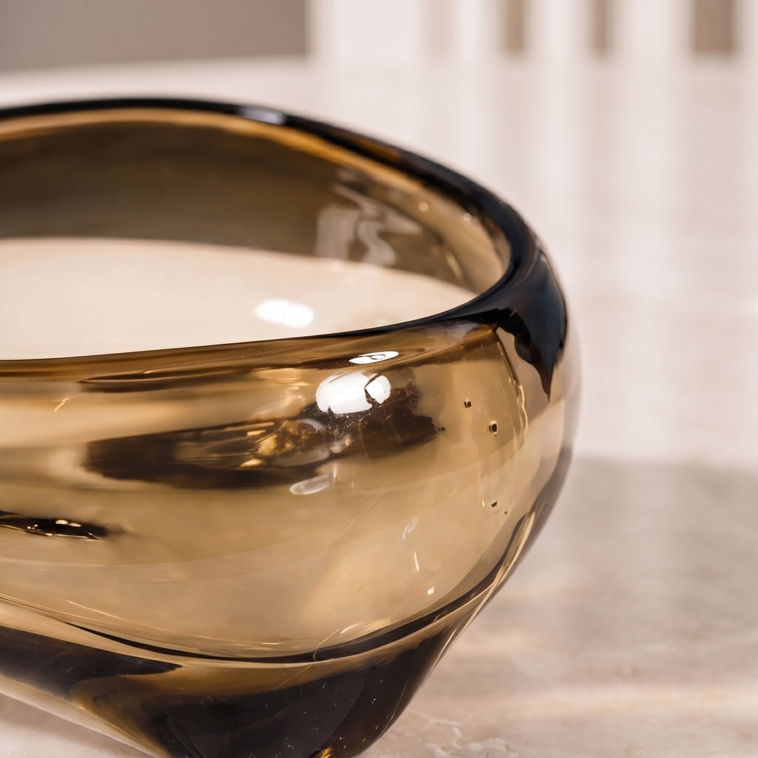 Modern Handblown Glass Decorative Bowl Fluid Design Soft Brown Versatile Centerpiece