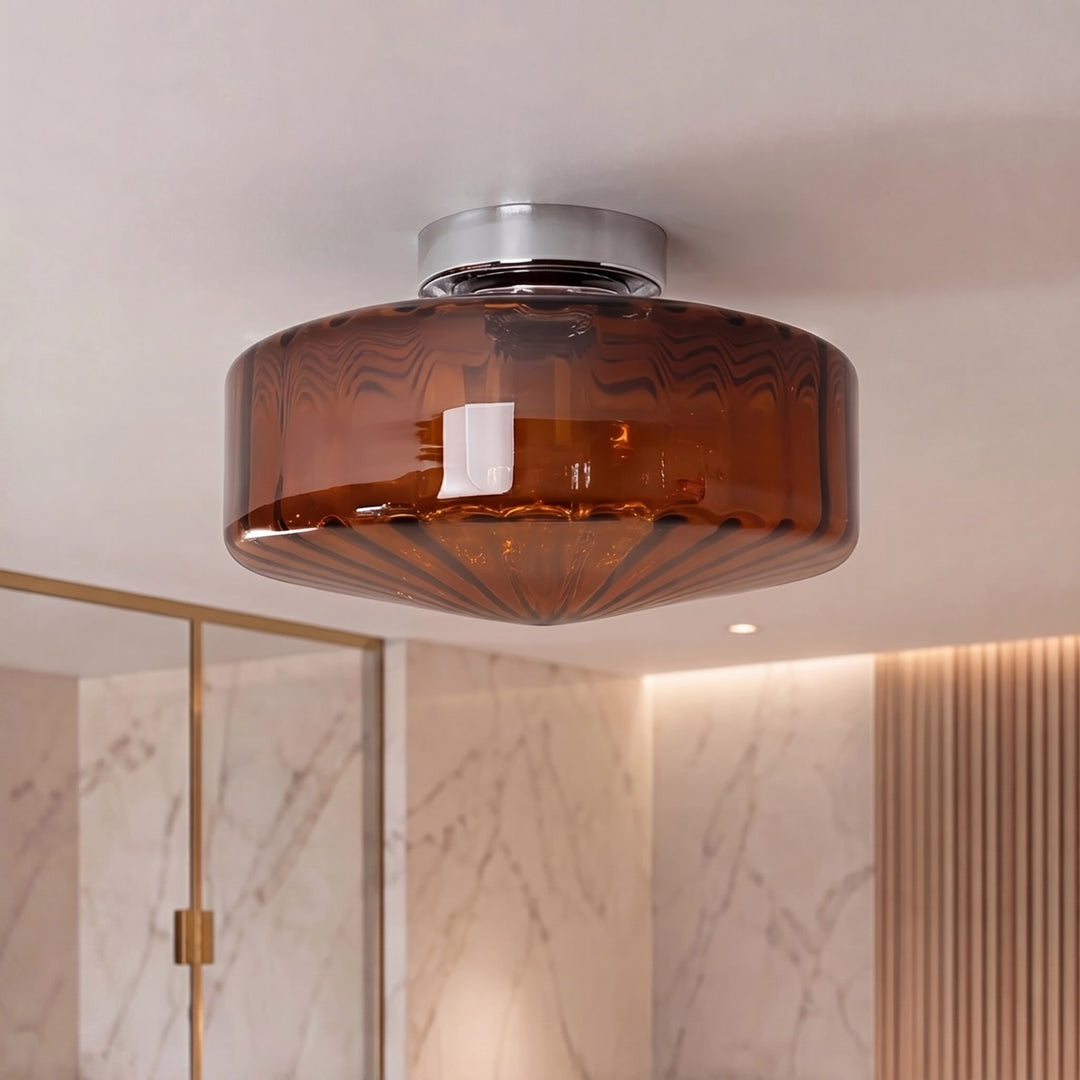 Modern Flush Mount Ceiling Light Chrome Corrugated Glass LED Adjustable Fixture