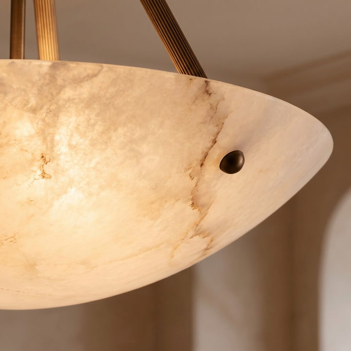 Modern Alabaster Bowl Ceiling Light Flush Mount Aged Brass Frame LED Warm White Shade