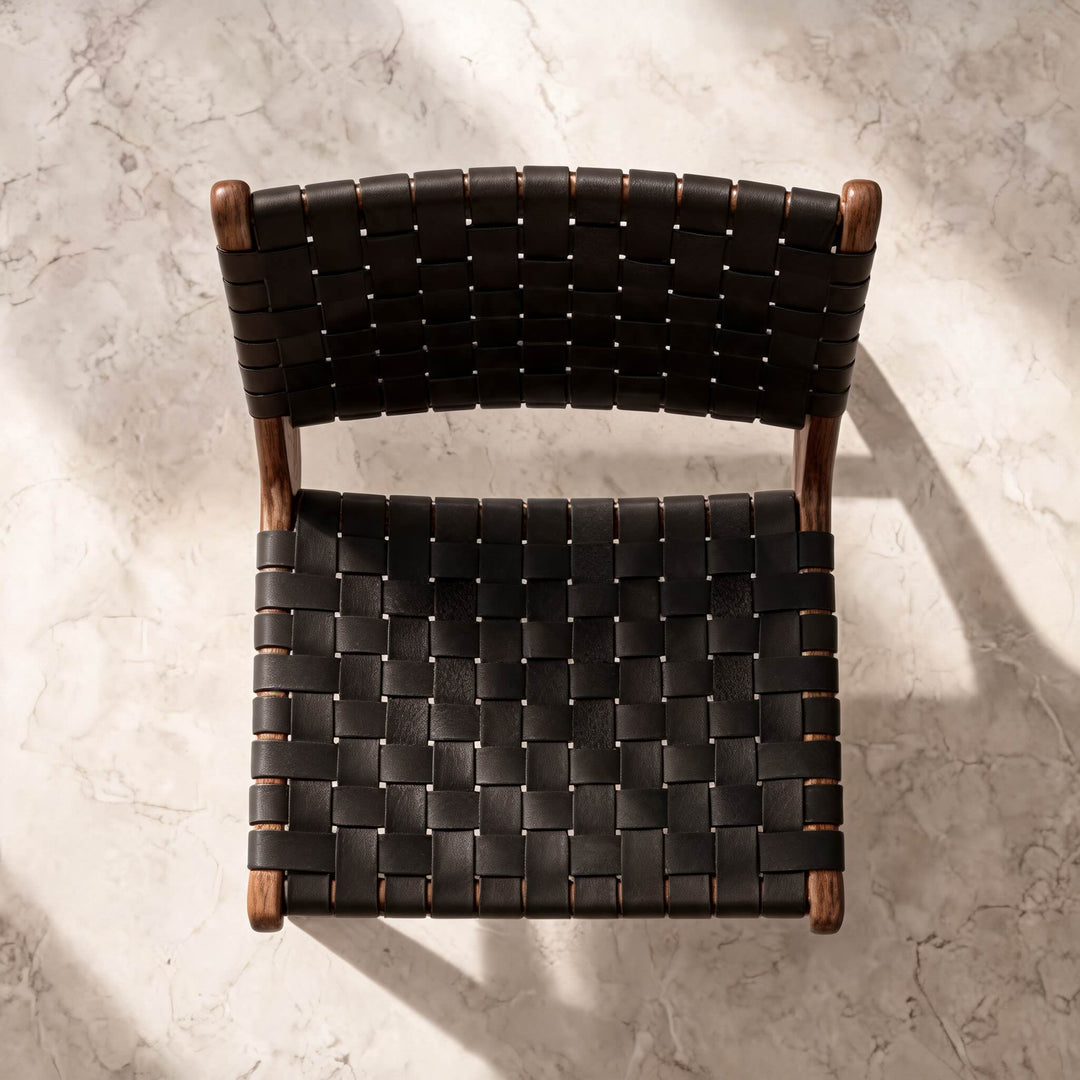 Modern Woven Leather Accent Chair with Solid Wood Frame and 107-Degree Recline