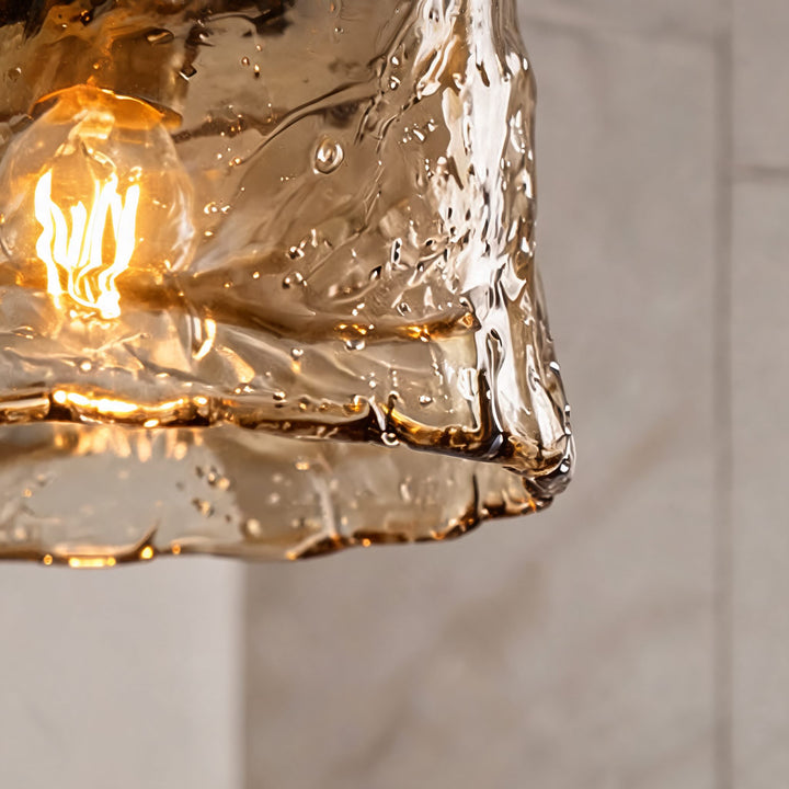 Vintage Brass Pendant Lamp with Adjustable Hanging Amber Glass Shade for Modern Pendant Lighting