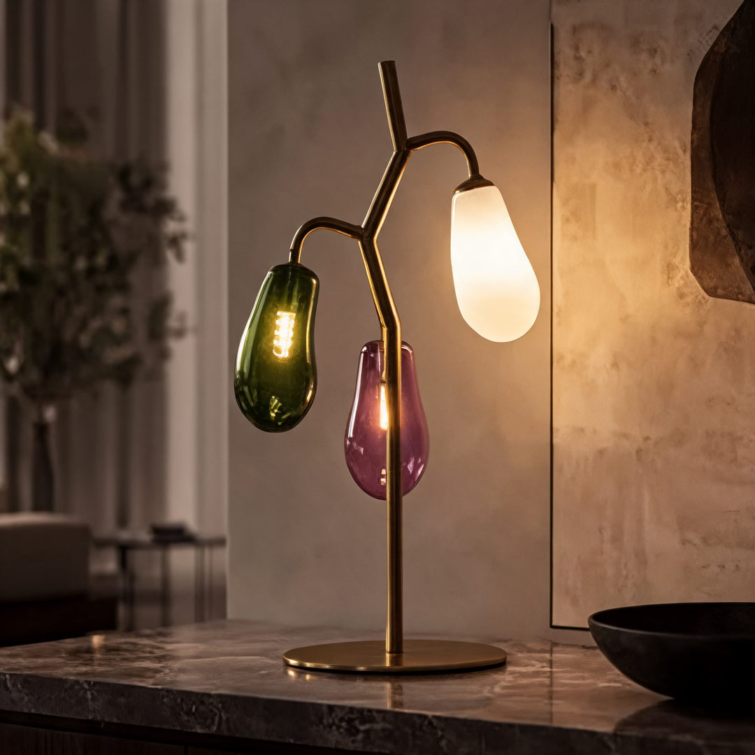 French Style Table Lamp with Colorful Glass Shades and LED Bulbs for Warm Illumination