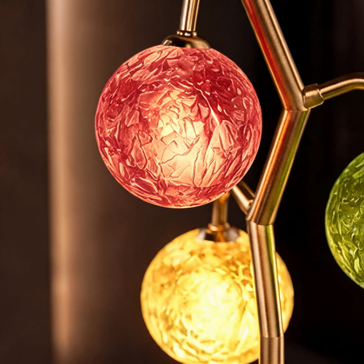 French Style Three-Head Table Lamp with Colored Glass Shades and Walnut Metal Base LED 7W